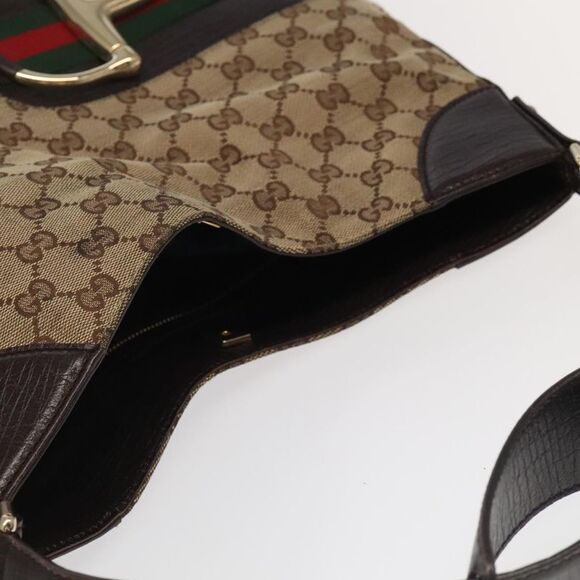 Gucci Horsebit Beige Canvas Shoulder Bag (Pre-Owned) - Picture 13 of 16